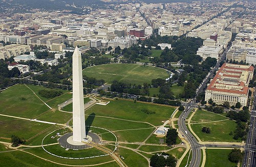 the Washington Monument, White House, & downtown DC (by: US Navy)
