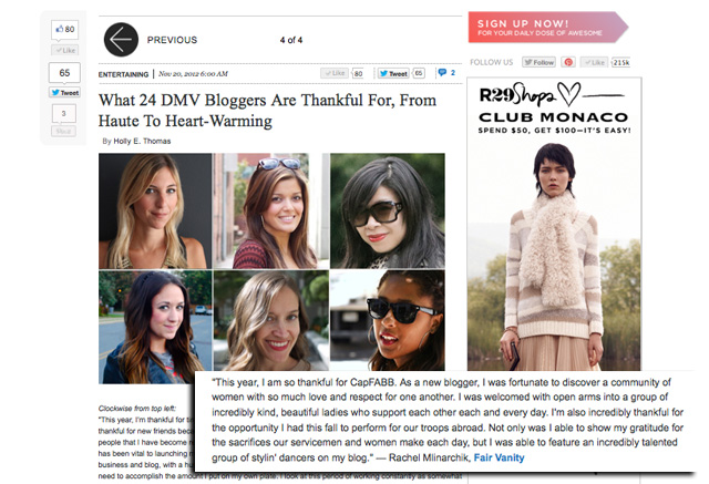 Refinery29, November 2012, fair vanity, 24 DMV bloggers share what they are thankful for