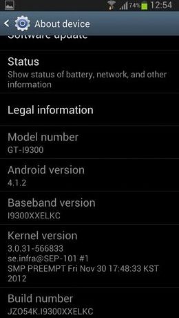 Samsung Galaxy S3 Android 4.1.2