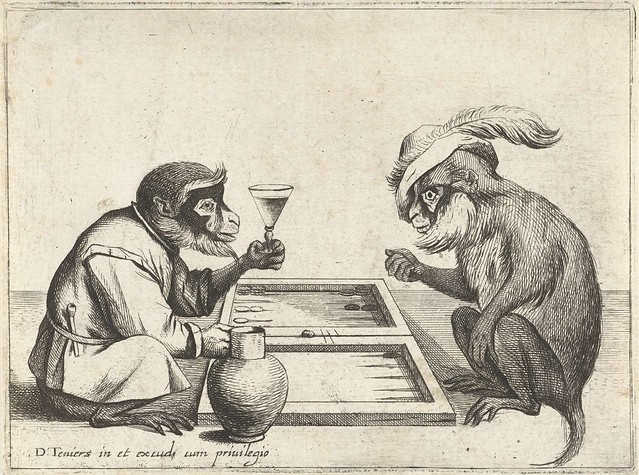 Twee apen spelen triktrak, Quirin Boel, 1635