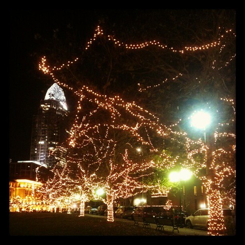 All the holiday lights are on at Lylte Park @DowntownCincy! #SoPretty!