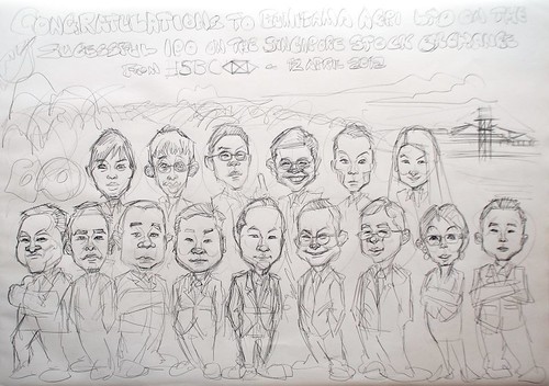 group caricatures for HSBC - Bumitama Agri (original) - pencil sketch