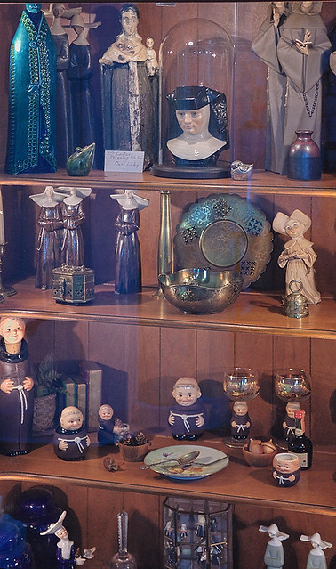 Old Saint Vincent Catholic Church, in Cape Girardeau, Missouri, USA - cabinet with memorabilia