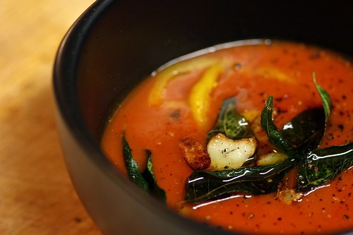Tomato basil soup made with fresh ingredients. Our version of this popular comfort food is a great way to celebrate National Tomato and Squash Month.  Photo courtesy Sriram Bala.