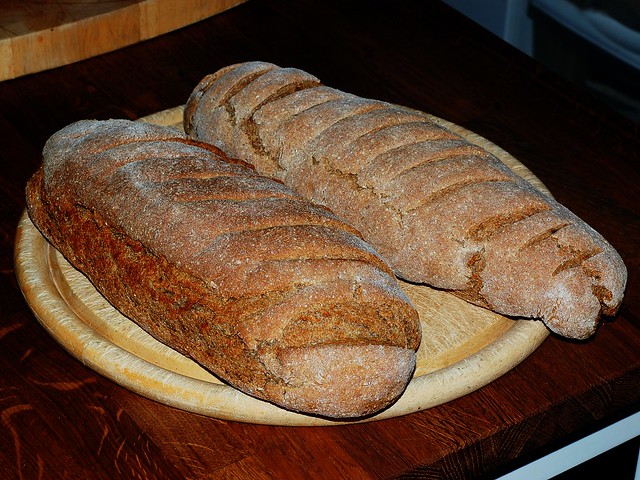 Two loaves of rye bread baked with slightly different recipes