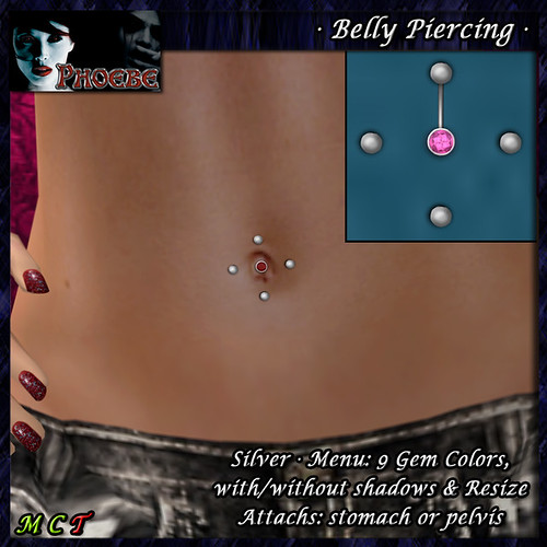 [$40L PROMO] *P* Belly Piercing M2 ~Silver-9 Gem Colors~