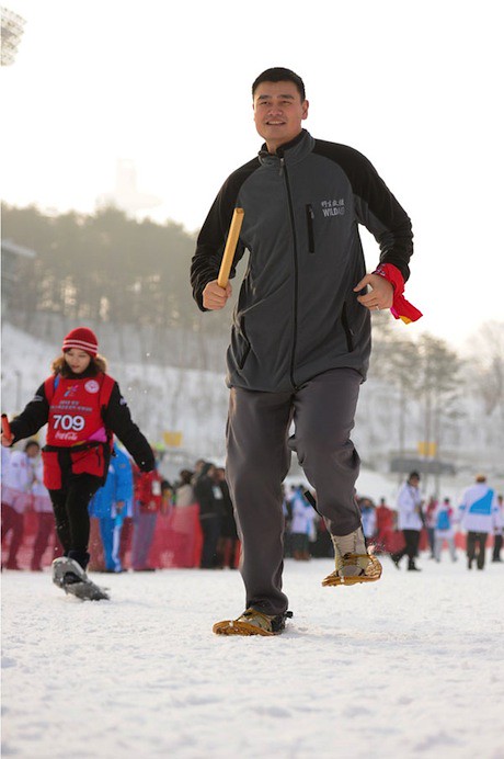 January 30th, 2013 - Yao Ming participates in a snowshoe relay at the Special Olympics Winter Games in Korea