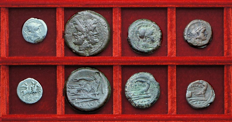 RRC 120 knife denarius and bronzes, Ahala collection, coins of the Roman Republic