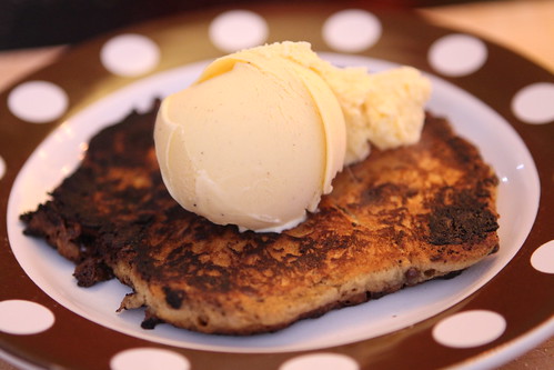 Banana Chocolate Chip Muffin Pancake with Vanilla Ice Cream