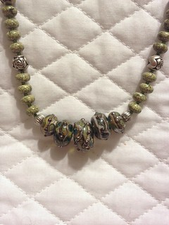 Green lampwork, stone, and silver