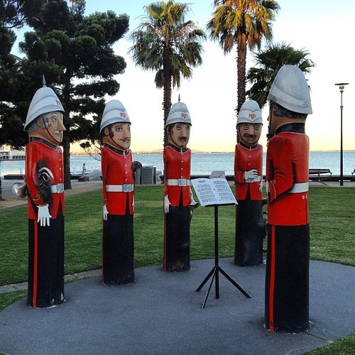 Checking out the Geelong Bollards at the waterfront.  These are the Band Bollards. http://www.intown.com.au/locals/geelong/attractions/bollards.htm by Sue Waters