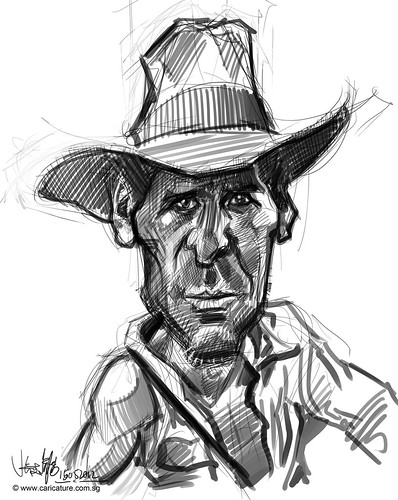 digital caricature sketch study 3 of Harrison Ford
