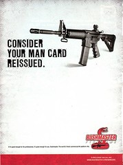 Bushmasters ad showing a gun and black block letters