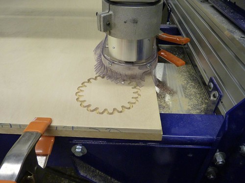 Cutting gears in plywood on the ShopBot