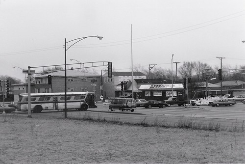 The intersection of West 87th Street and South Kedzie Avenue.  Evergreen Park Illinois.  March 1989. by Eddie from Chicago