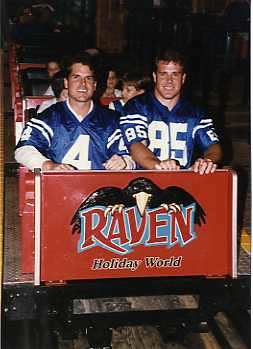 Jim Harbaugh and Ken Dilger riding The Raven in 1996