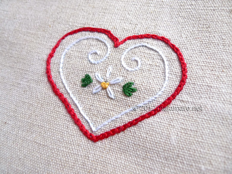 Heart embroidery pattern french knot, lazy daisy, stem and chain stitch