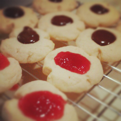 Thumbprint cookies... Just because. :) they have a tasty ganache topping, and strawberry perserves i made in the summer.