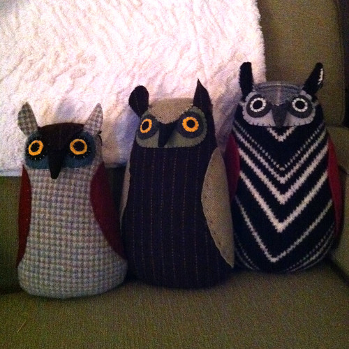 hand sewn stuffed wool owls