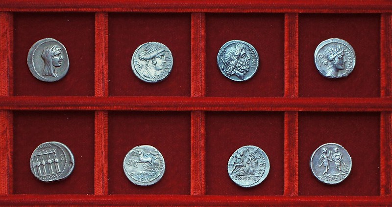 RRC 419, 58BC M.LEPIDVS Aemilia, RRC 420, 57BC P.YPSAE Plautia, RRC 421, 57BC SEX NONI, RRC 423, 53BC C.SERVEIL, Ahala collection, coins of the Roman Republic