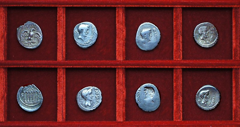 RRC 487 PETTILIVS Petillia, RRC 488 M.ANTON IMP C.CAESAR DIC Mark Antony, Julius Caesar, Ahala collection Roman Republic
