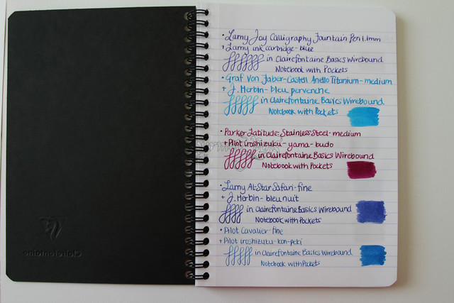 Clairefontaine Basics Wirebound Notebook + Pockets - Medium, Black Writing Sample