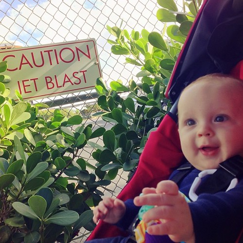 Baby Will, like my iPhone's focus, was caught off guard by a jet blast.