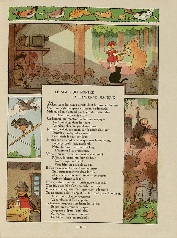 various comic-like animal caricatures interspersed with a poem