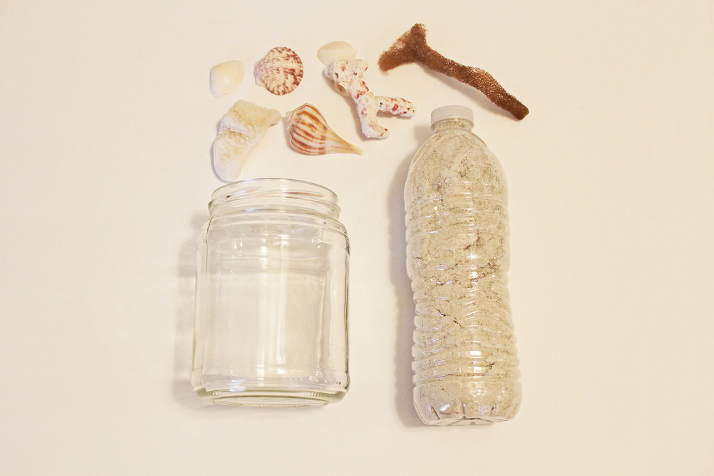 supplies for beach in a jar