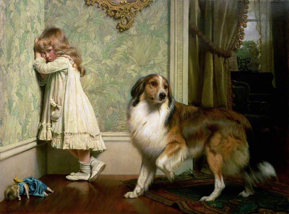/'Broken String/" Girl Playing Violinwith Dog by Charles Burton Barber vintage art
