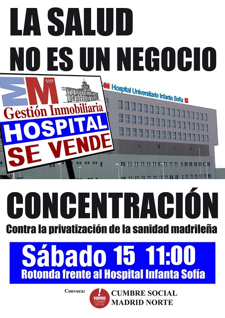 Cartel concentración en defensa de la Sanidad Pública 15/12/2012