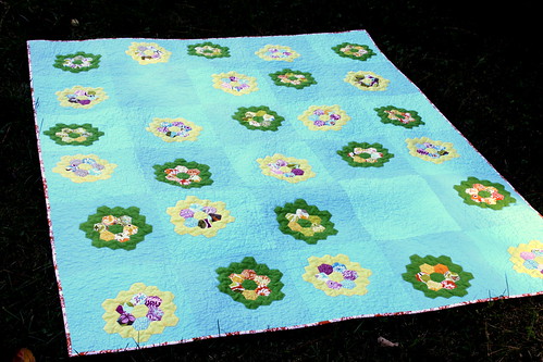 grandmother's flower garden quilt with central park