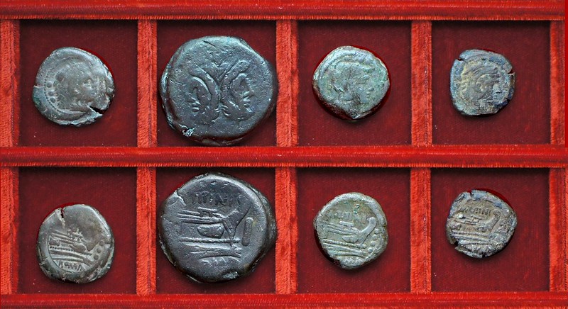 RRC 149 Ulysses Mamilia quadrans, RRC 150 M.TITINI Titinia bronzes, Ahala collection, coins of the Roman Republic