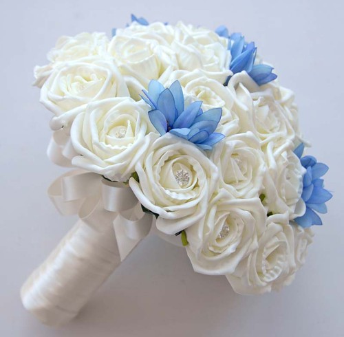 sarahs flowers Ivory Rose and Blue Agapanthus Bridal Wedding Bouquet
