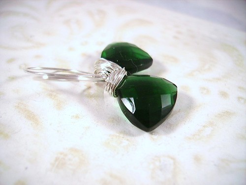 Emerald Green Quartz Faceted Trillion Briolettes Sterling Silver Earrings Pantone color 2013 Coupon code 20OFF by OBTP-Jewelry