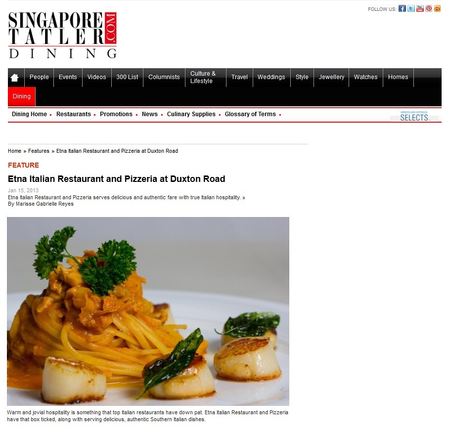 Press Article about italian restaurant singapore