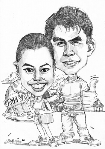 couple caricatures in pencil @ Universal Studio Singapore