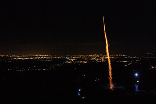 Firework launching from Moel Famau, Clwydian Range AONB, Denbighshire, North Wales, UK