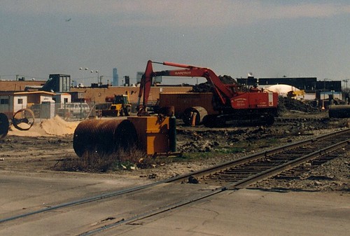 Construction of the Chicago Transit Authority's orange line rapid transit to Midway Airport.  Chicago Illinois.  April 1989. by Eddie from Chicago