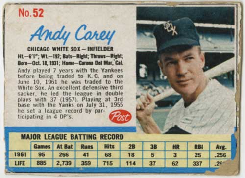1962 Post Andy Carey
