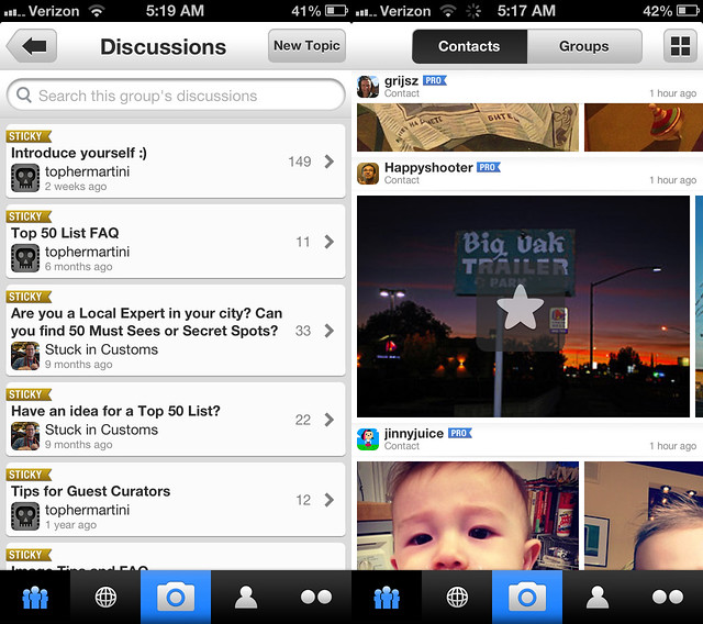 Group Discussions and Faving a Contacts' Photo in the New Flickr iPhone App