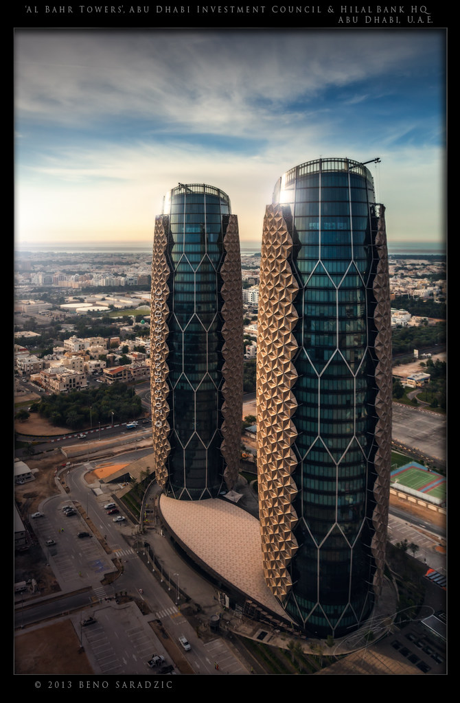 Exterior of Al Bahr (Al Bahar) towers in Abu Dhabi United 