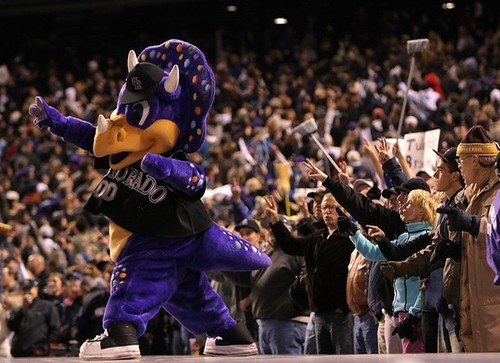 "Dinger" the mascot of the Colorado Rockies by Denver Sports Events