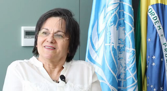 Maria da Penha em visita à Casa da ONU no Brasil. Foto: PNUD/reprodução de vídeo.