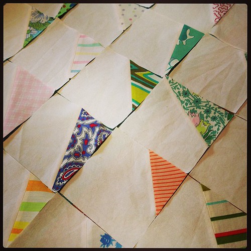 stitch and flip triangles with vintage sheet scraps