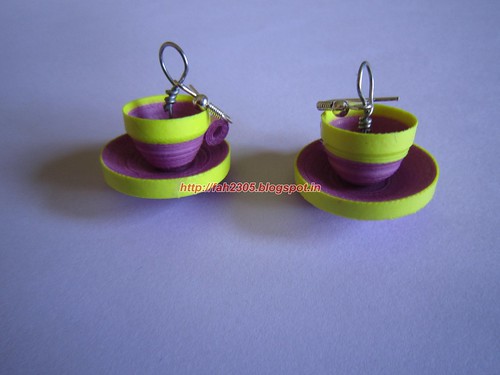 Handmade Jewelry - Paper Quilled Cup Saucer Earrings (Pink & Yellow) by fah2305