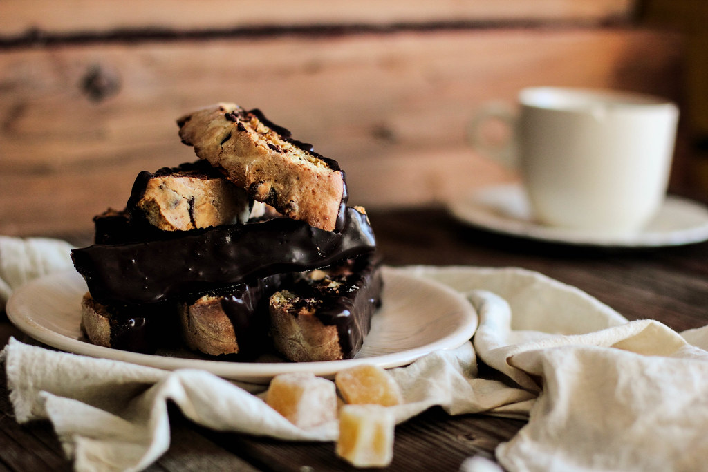 Chocolate Candied Ginger Biscotti