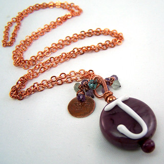 Personalized Necklace with Initial Lampwork and Gemstone Cluster