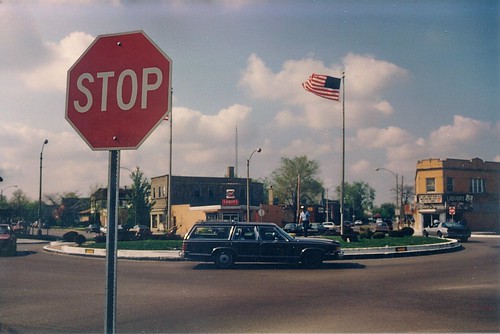 The Eight Corners traffic circle.  Brookfield Illinois.  May 1989. by Eddie from Chicago