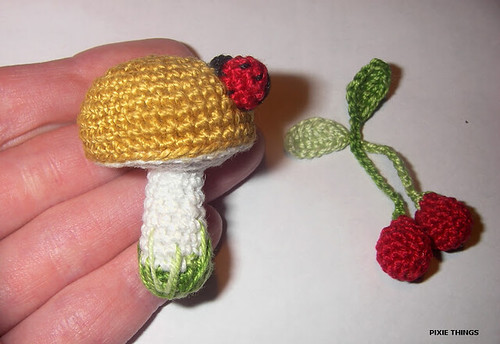 Mushroom with ladybug and cherry